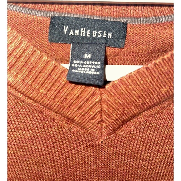 Van Heusen Brown Solid Cotton Acrylic Sweater Top Long Sleeve Size Medium - Picture 3 of 3